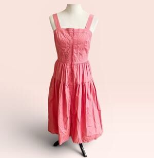 Banana Republic Cinched Waist Midi Tank Sundress Pink Size 6 Button Front Tiered